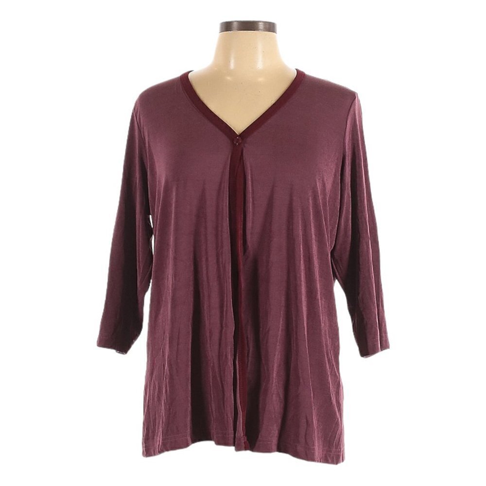 🌺 Carolyn Strauss Maroon 3/4 Sleeve Stretchy Cardigan Size L NWT